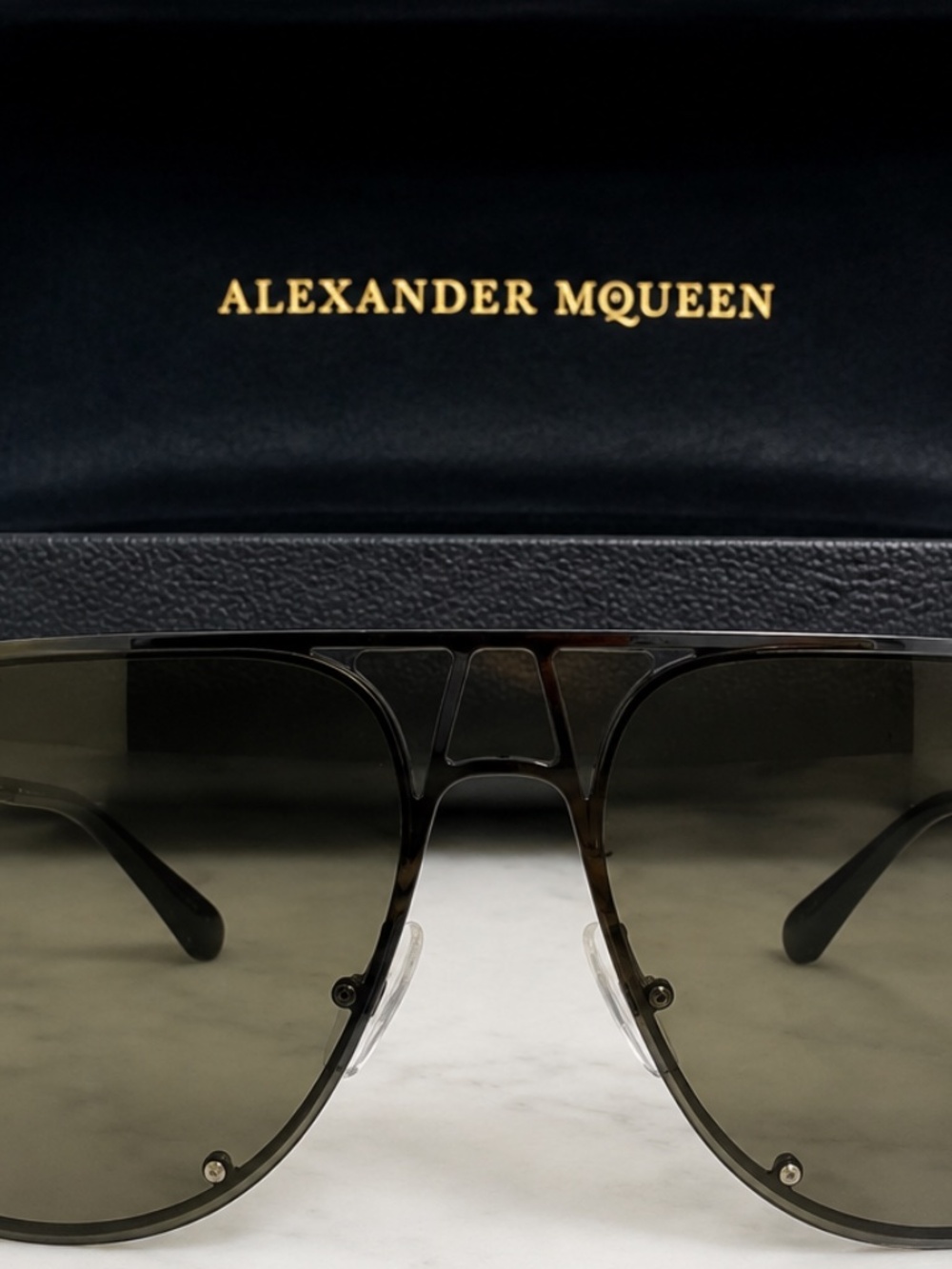 Alexander McQueen Oversized Shield Sunglasses Black Gradient Lens w/ Case